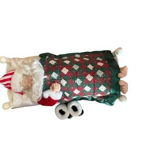 VINTAGE TELCO MOTION-ETTES SLEEPING SANTA ANIMATED SNORING IN BED WORKS TESTED